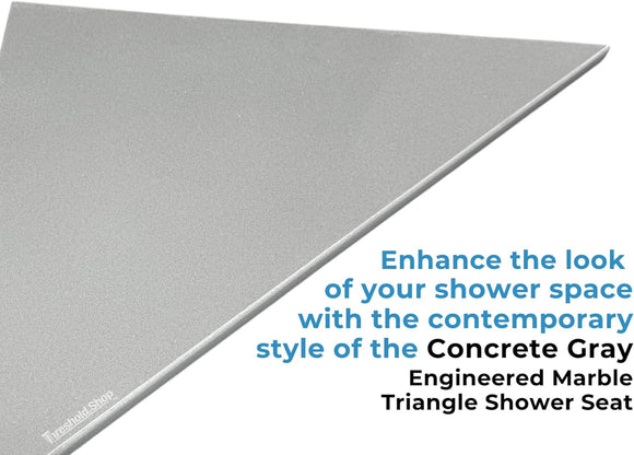 Concrete Gray Engineered Marble Triangular Shower Corner Seat