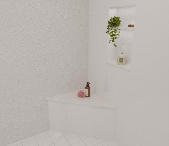 Statuario Engineered Marble Triangular Shower Corner Seat