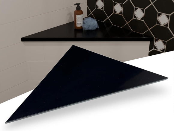 Super Black Engineered Marble Triangular Shower Corner Seat