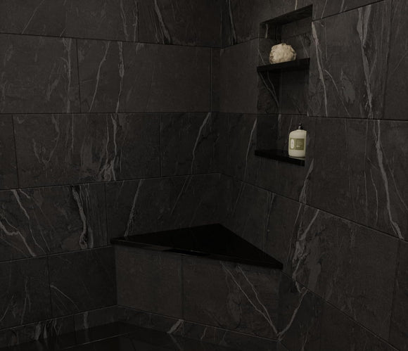 Super Black Engineered Marble Triangular Shower Corner Seat