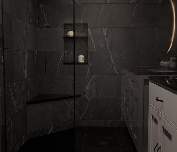 Super Black Engineered Marble Triangular Shower Corner Seat