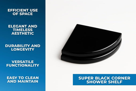 9 Inch Super Black Engineered Marble Corner Shower Shelf