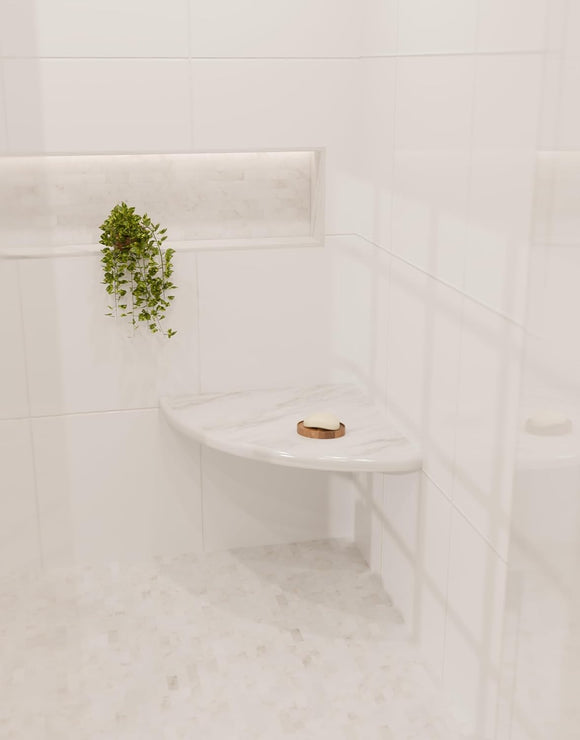 18 Inch Italian White Carrara Marble Corner Shower Seat