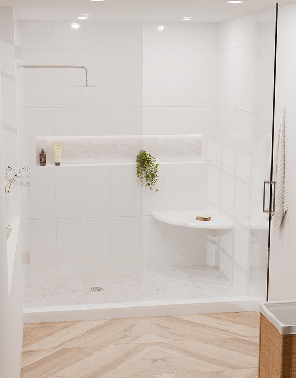 18 Inch Super White Engineered Marble Corner Shower Seat