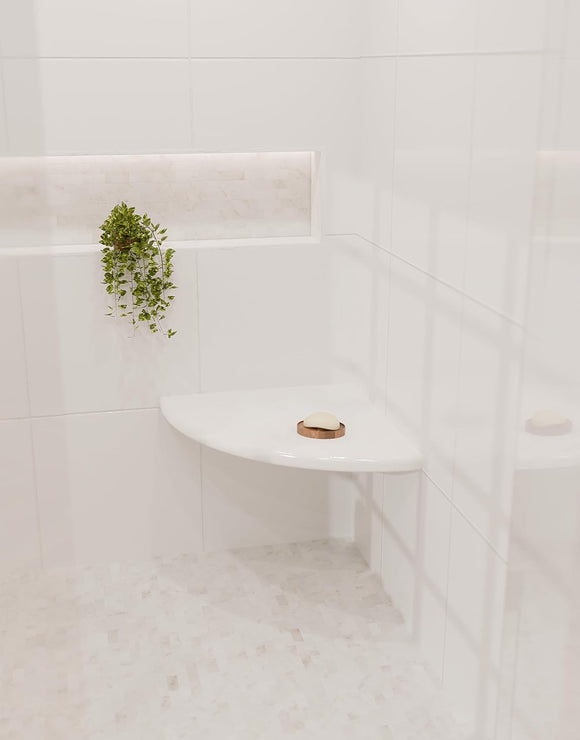 18 Inch Super White Engineered Marble Corner Shower Seat