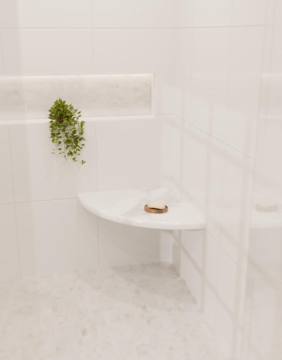 18 Inch Calacatta Engineered Marble Corner Shower Seat