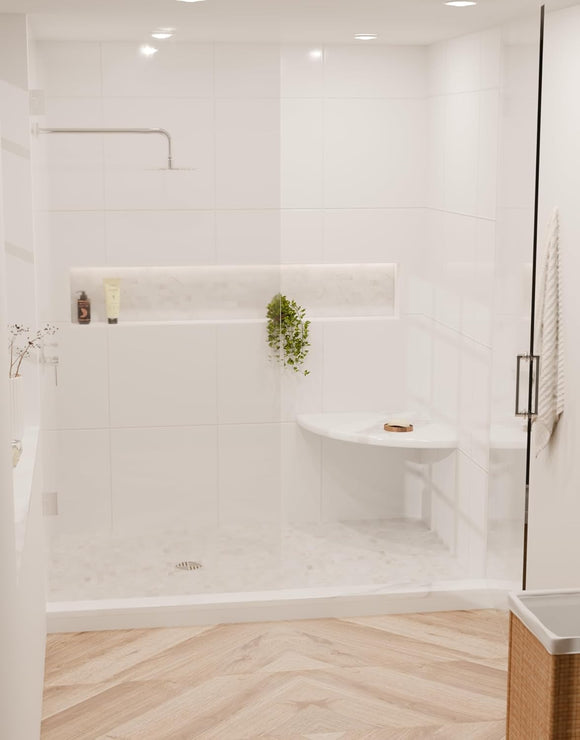 18 Inch Calacatta Engineered Marble Corner Shower Seat