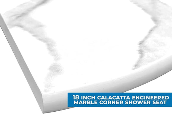 18 Inch Calacatta Engineered Marble Corner Shower Seat
