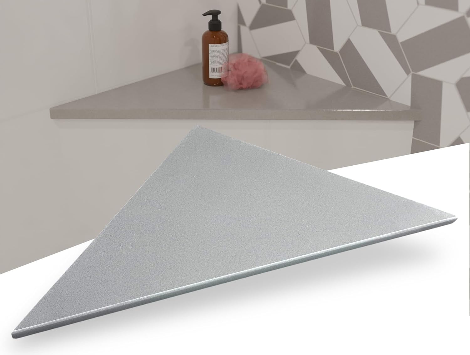 Concrete Gray Engineered Marble Triangular Shower Corner Seat | The ...