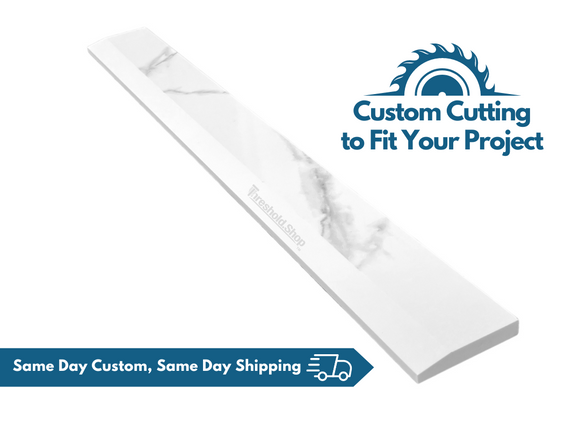 Calacatta Engineered Marble Threshold, Single Hollywood Bevel, Same Day Custom, Same Day Shipping