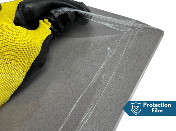 Silver Engineered Marble Threshold, Single Hollywood Bevel with Protection Film