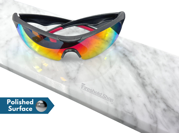 White Carrara Marble Threshold, Double Bevel Design, Polished Surface